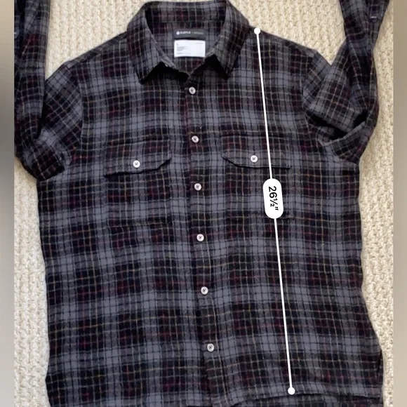 PURPLE-BRAND | 100% Wool Button Down Flannel Plaid Shirt Large - Picture 8 of 16
